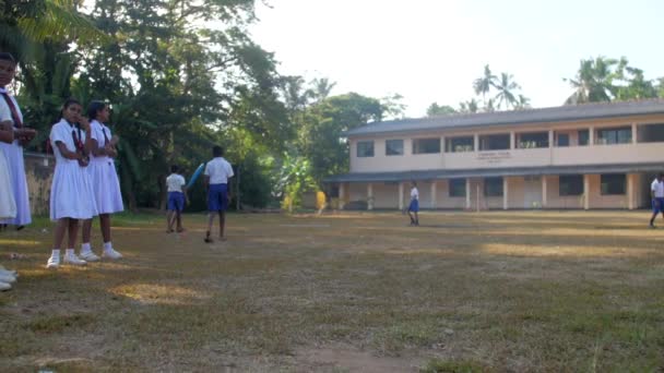 Les garçons cinghalais jouent sur la cour d'école et les filles regardent — Video