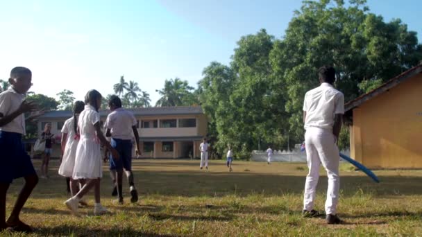 Chico bat bola cerca de compañeros de escuela durante el descanso entre lecciones — Vídeo de stock