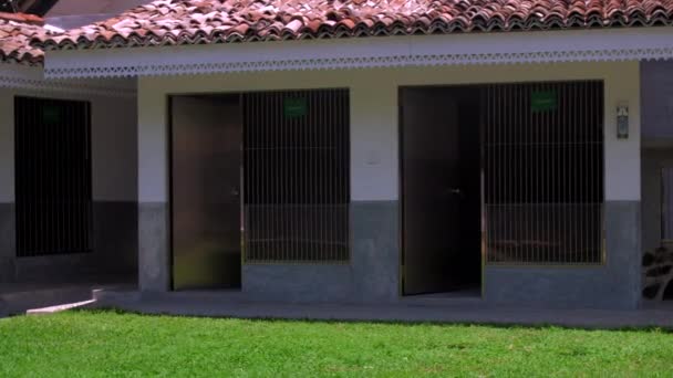 Pequeñas casas grises y blancas para animales sin hogar — Vídeo de stock