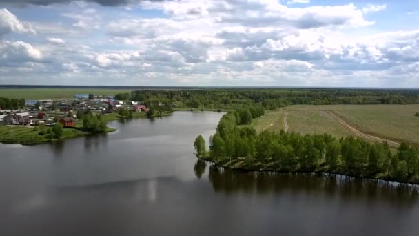Величезна звивиста річка відображає силуети зелених дерев — стокове відео