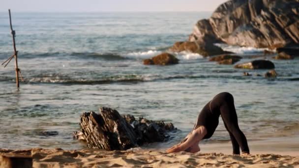 Kız değişiklikleri yoga kobra poz aşağı bakan köpek poz — Stok video