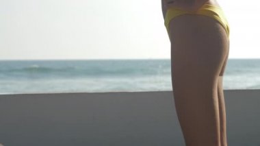 bikini kadın egzotik tatil de okyanusa karşı duruyor