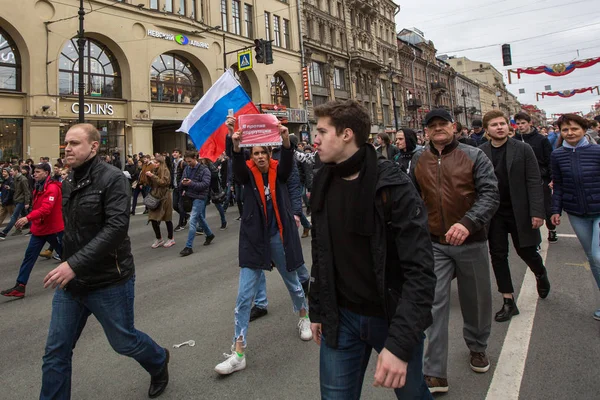 Petersburg Rusko Května 2018 Příznivci Opozice Něvský Prospekt Během Protestů — Stock fotografie