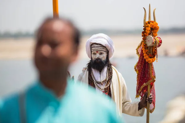 Varanasi Indien März 2018 Sadhu Heiliger Mann Auf Den Ghats — Stockfoto