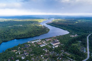Leningrad region, Rusya Federasyonu ormanların yeşil refleks nehir ve yaz. Kuş bakışı. 