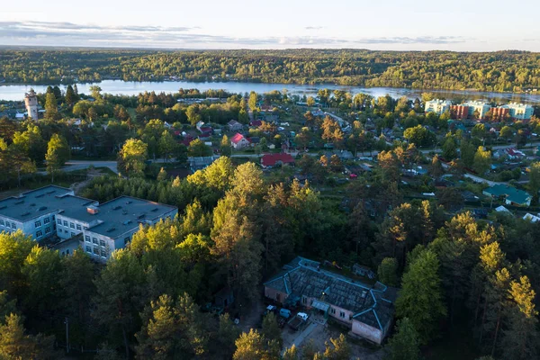 Luftaufnahme Von Häusern Städtischen Siedlung Nikolskiy Und Svir Fluss Leningrader — Stockfoto