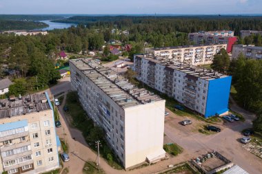 Kuş bakışı evlerin kent tipi yerleşim Nikolskiy, Leningrad region, Rusya Federasyonu