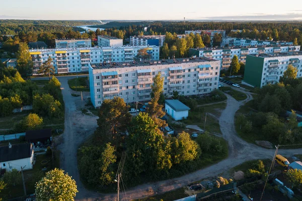 Vista Pájaro Casas Asentamiento Urbano Nikolskiy Región Leningrado Rusia —  Fotos de Stock