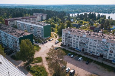Kuş bakışı evlerin kent tipi yerleşim Nikolskiy, Leningrad region, Rusya Federasyonu.