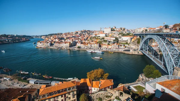 Widok Rzekę Douro Most Dom Luis Ribeira Vila Nova Gaia — Zdjęcie stockowe