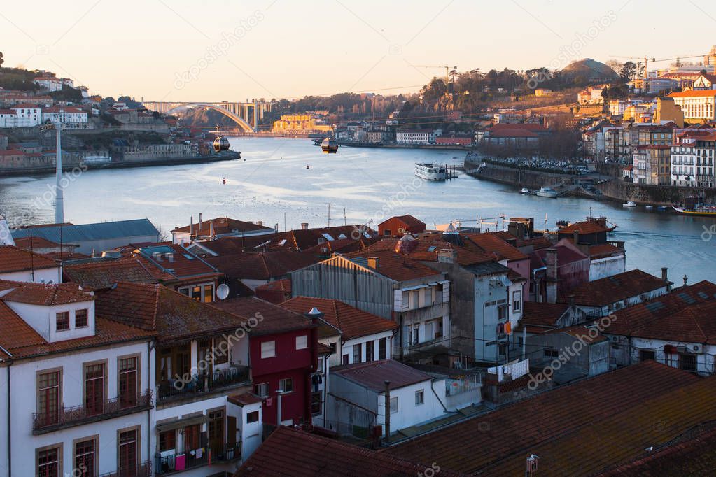 View Douro river at old downtown of Porto, Portugal.