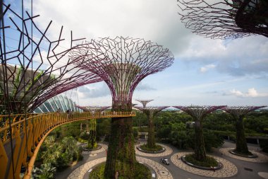 Singapur - 19 Şubat 2016: Görünüm bahçeleri Bay tarafından. Bay bahçelerle Singapur'un Marina havzanın bitişik geri arazi 101 hektar (250 dönüm) kapsayan bir doğa parkı olduğunu.