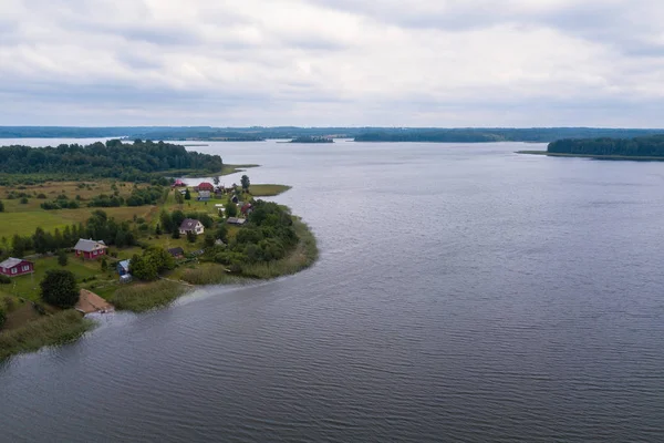 Bird Eye View Van Het Meer Het Dorp Pidma Karelië — Stockfoto