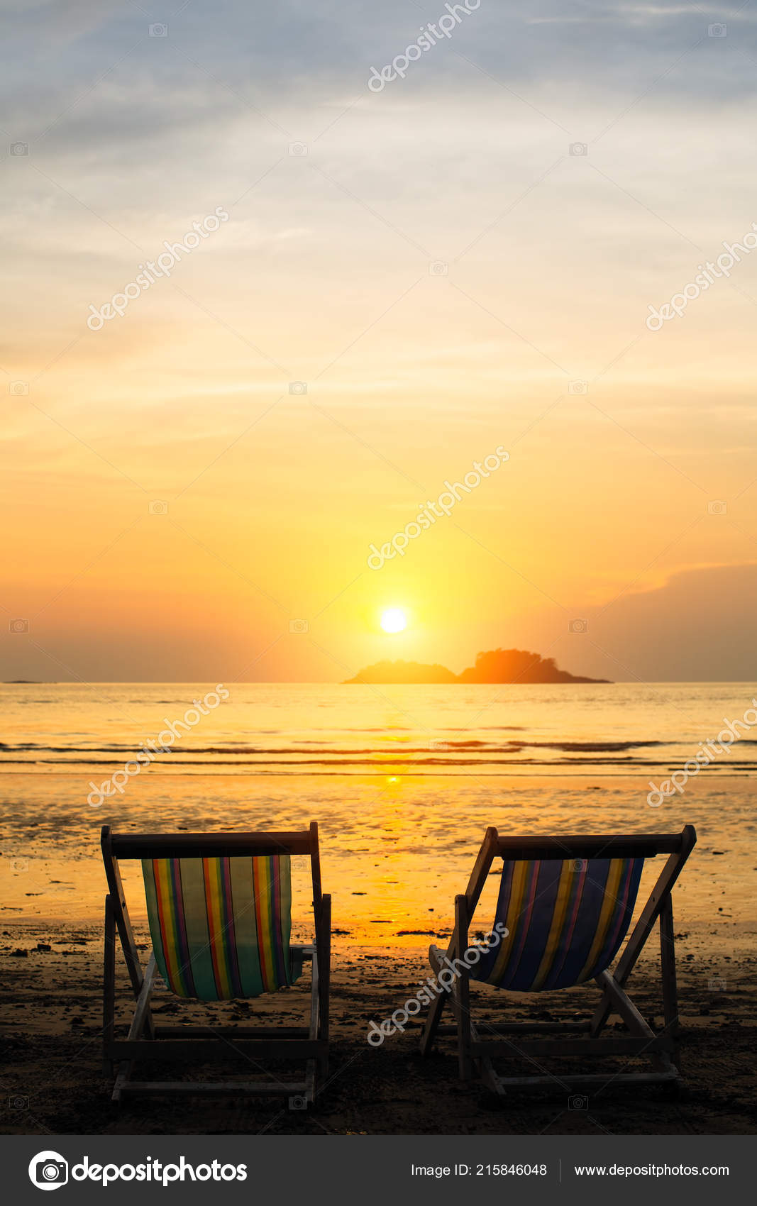 Sun Loungers Sea Beach Sunset — Stock Photo © dimaberkut #215846048
