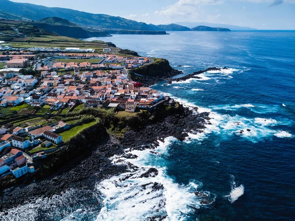 Top View Ocean Surf Rafy Wybrzeża Wyspy San Miguel Azory — Zdjęcie stockowe