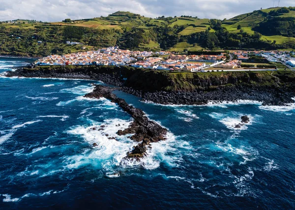 Vista Superior Cidade Maia Surf Oceânico Nos Recifes Costeiros Ilha — Fotografia de Stock