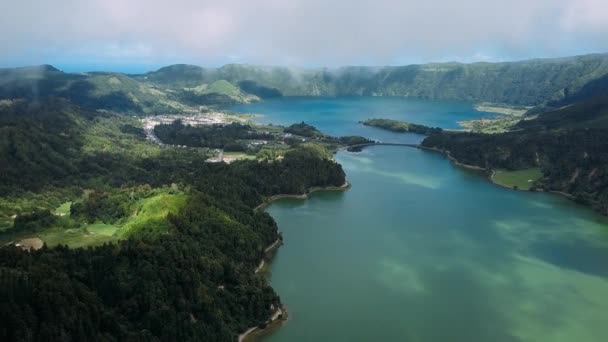 Aerial View Lakes Sete Cidades Volcanic Craters San Miguel Island — Stock Video