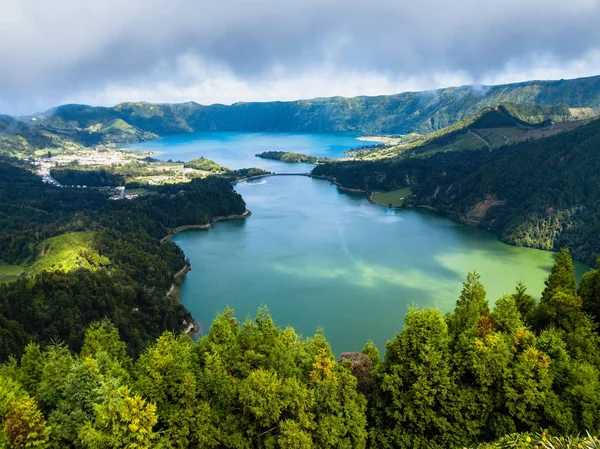Lagoa Verde Und Lagoa Azul Seen Sete Cidades Vulkanische Krater — Stockfoto