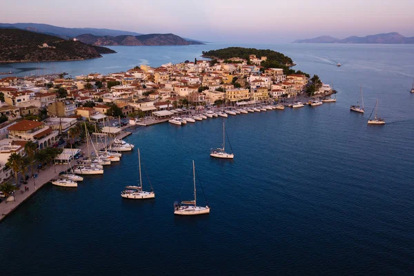 Vista Aérea Marina Ermioni Crepúsculo Mar Egeu Grécia — Fotografia de Stock