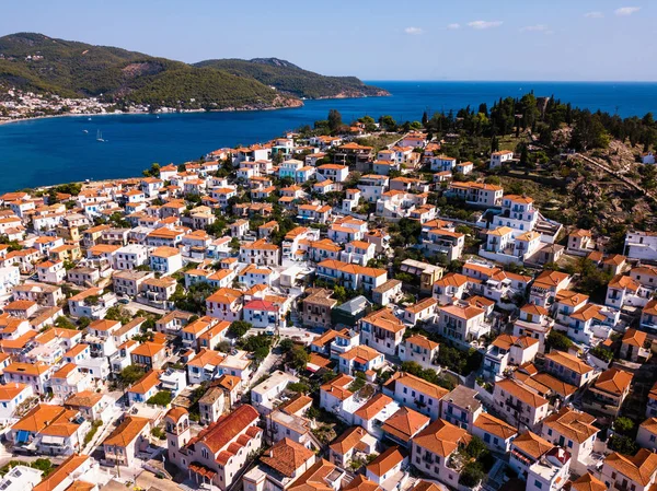 Luchtfoto Van Huizen Poros Eiland Egeïsche Zee Griekenland — Stockfoto