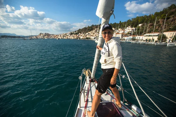 Poros Greece Oct 2018 Sailors Participate Sailing Regatta 20Th Ellada — Stock Photo, Image