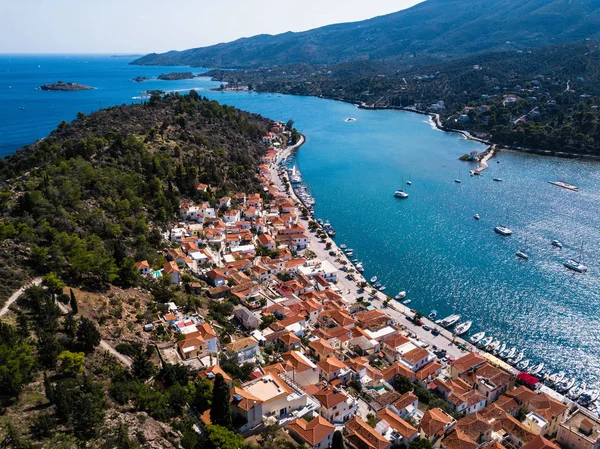 Flygfoto Över Hamnen Poros Island Egeiska Havet Grekland — Stockfoto