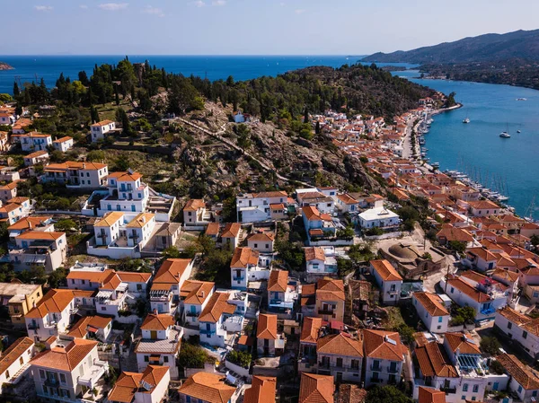 Poros Adada Ege Adaları Yunanistan Çatı Üstten Görünüm Evler — Stok fotoğraf
