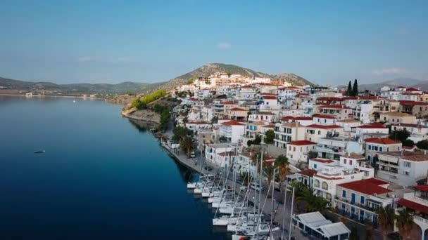 Volando Sobre Puerto Deportivo Isla Spetses Una Las Islas Sarónicas — Vídeos de Stock