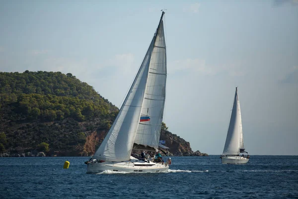 Poros Grecja Października 2018 Żaglówka Uczestniczyć Regaty Grupy Ellada Jesień — Zdjęcie stockowe