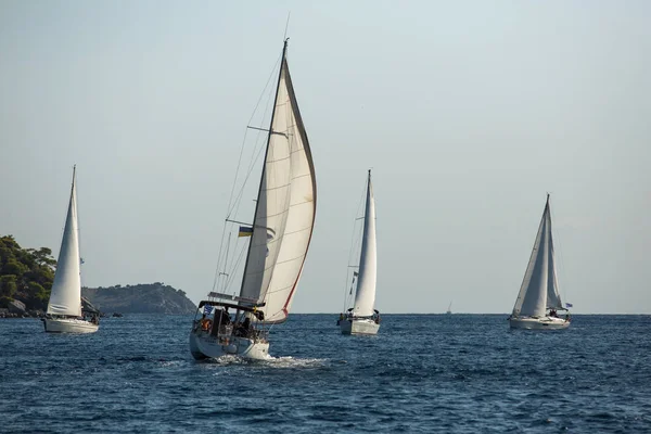 Poros Grecia Oct 2018 Velero Participa Regata Vela Ellada Otoño — Foto de Stock