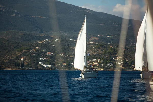 Poros Grecia Oct 2018 Velero Participa Regata Vela Ellada Otoño —  Fotos de Stock