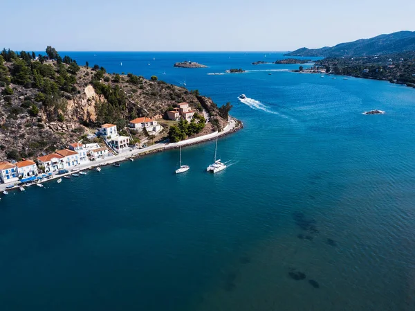 Flygfoto Över Hamnen Poros Island Egeiska Havet Grekland — Stockfoto