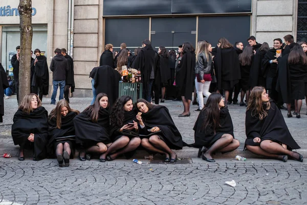 Porto Portekiz Ekim 2018 Katılımcılar Porto Center Geleneksel Cortejo Latada — Stok fotoğraf