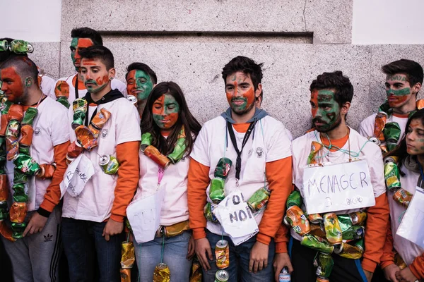 Порто Португаль Окт 2018 Участники Традиционного Студенческого Фестиваля Cortejo Latada Стоковое Фото