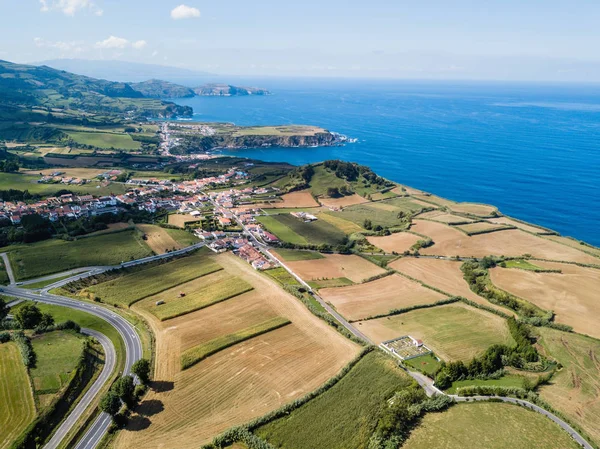 Luchtfoto Van Groene Velden Van San Miguel Eiland Azoren Portugal — Stockfoto