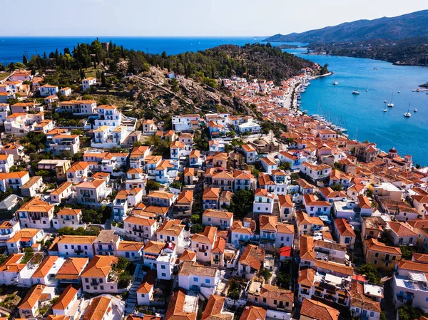 Blick Auf Die Insel Poros Und Den Yachthafen Ägäis Griechenland — Stockfoto