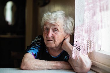 Bir gri saçlı yaşlı emekli kadın portresi.