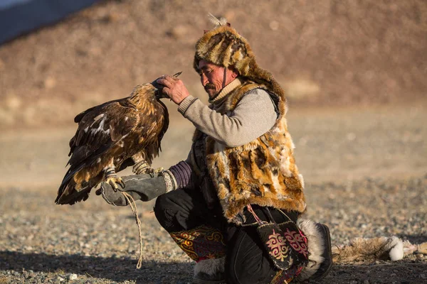 Sagsay Moğolistan Eylül 2017 Altın Kartal Avcı Ise Bir Altın — Stok fotoğraf