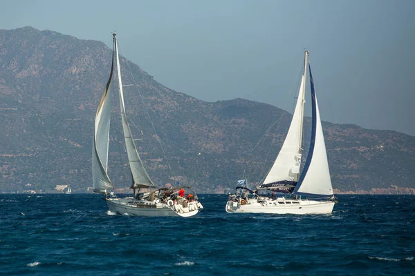 Poros Methana Greece Oct 2018 Marinheiros Participam Regata Vela Ellada — Fotografia de Stock