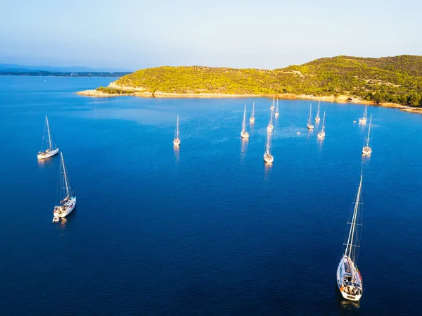 Top View Harbor Sailing Yachts Sea Sunset — Stock Photo, Image