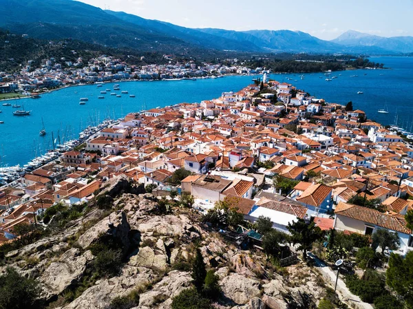 Vista Aérea Das Casas Ilha Poros Mar Egeu Grécia — Fotografia de Stock