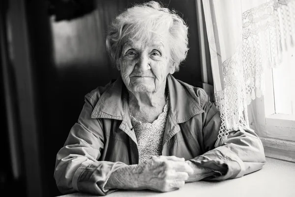 Monochrome Portrait Elderly Woman — Stock Photo, Image