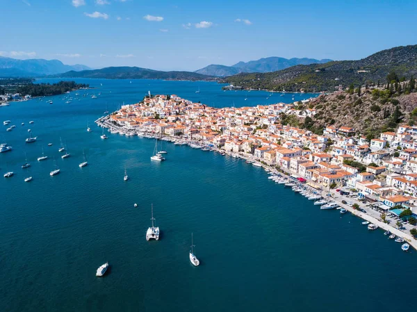 Üstten Görünüm Denizin Marina Poros Adası Ege Adaları Yunanistan — Stok fotoğraf