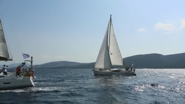 Ermioni Spetses Görögország Tot 2018 Vitorlázók Részt Vesznek Vitorlás Regatta — Stock videók