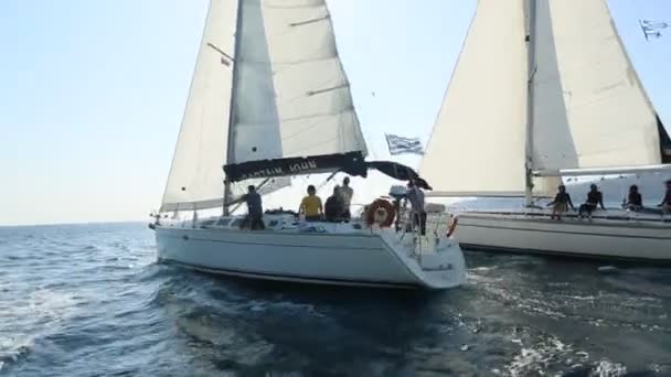 Poros Griechenland Okt 2018 Segelboote Nehmen Der Segelregatta Ellada Herbst — Stockvideo