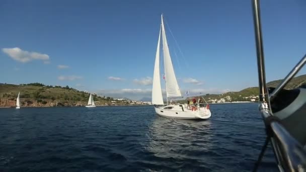 Poros Greece Oct 2018 Veleiros Participam Regata Vela Ellada Outono — Vídeo de Stock