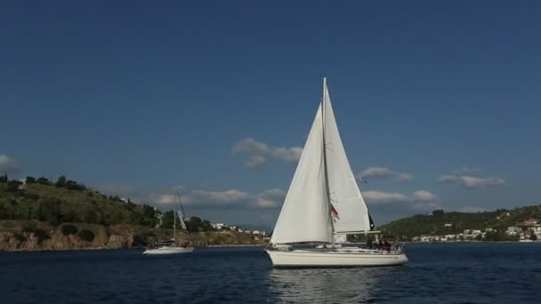 Poros Greece Oct 2018 Veleiros Participam Regata Vela Ellada Outono — Vídeo de Stock