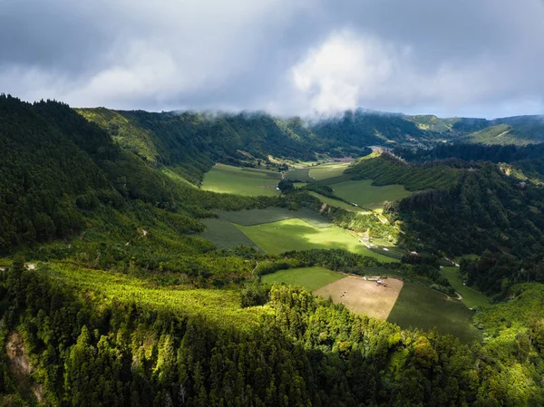 Vista Superior Dos Campos Verdes Ilha San Miguel Açores Portugal — Fotografia de Stock