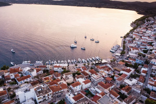 Vista Aérea Marina Ermioni Crepúsculo Mar Egeo Grecia — Foto de Stock