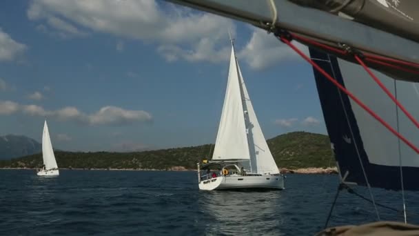 希腊波罗斯 梅萨纳 2018年10月11日 帆船参加帆船帆船帆船 Ellada 秋季希腊岛屿集团在爱琴海 基克拉德斯和萨罗尼克海湾 — 图库视频影像